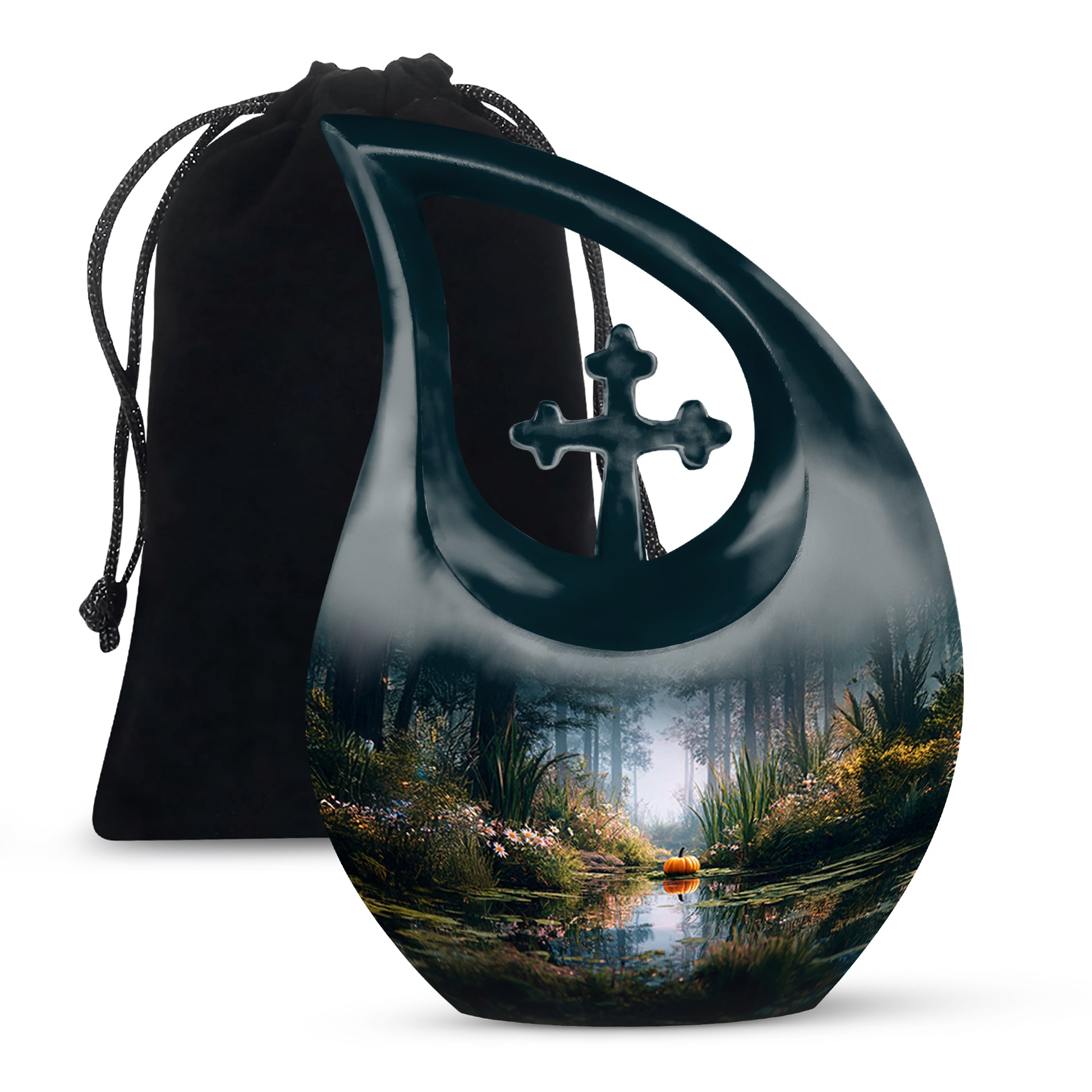 Peaceful Nature Forest Lake Cremation Urn - Aluminium Funeral Urn For Ashes
