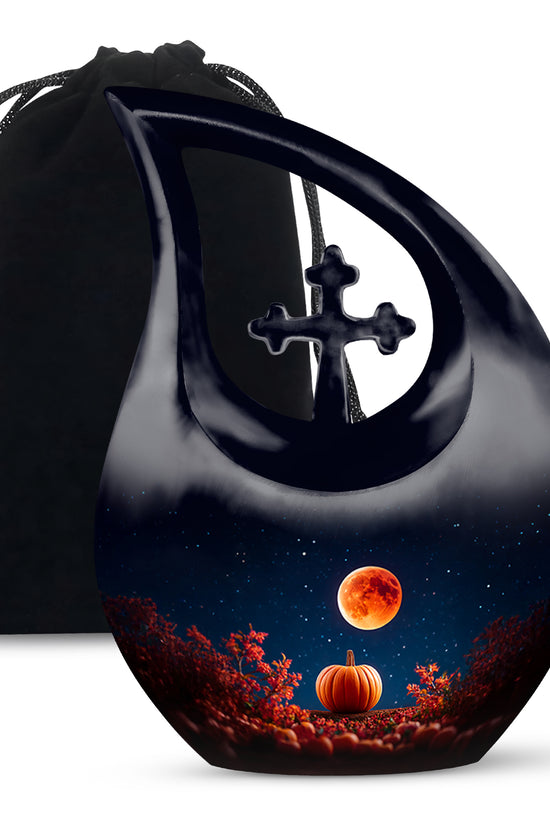 Red Moonlight Cremation Urn - Halloween Pumpkin Funeral Urn For Human Ashes