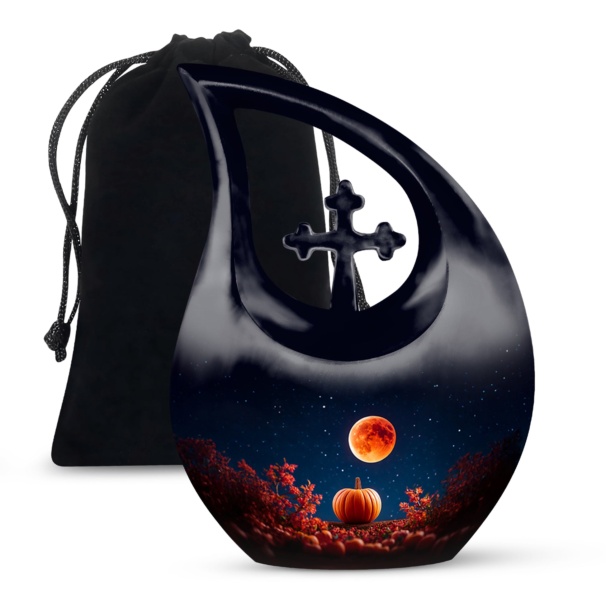 Red Moonlight Cremation Urn - Halloween Pumpkin Funeral Urn For Human Ashes