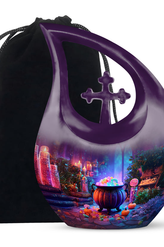 Decorative Cremation Urn - Halloween Cauldron Memorial Urn For Burial