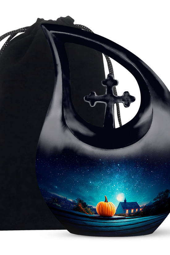 Halloween Pumpkin Night Memorial Urn - Cremation Urn For Ashes