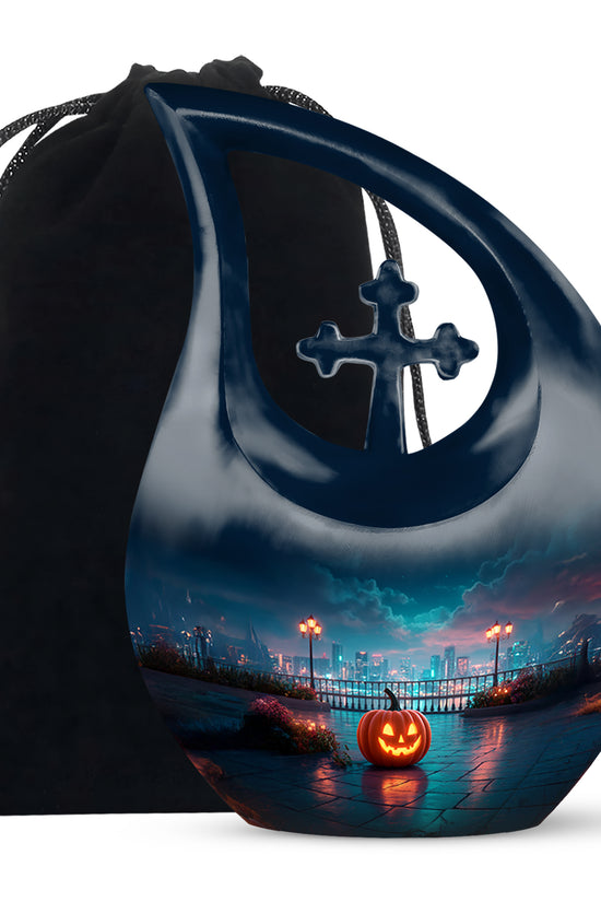 Urban Night Pumpkin Memorial Urn - Unique Funeral Urn For Human Ashes