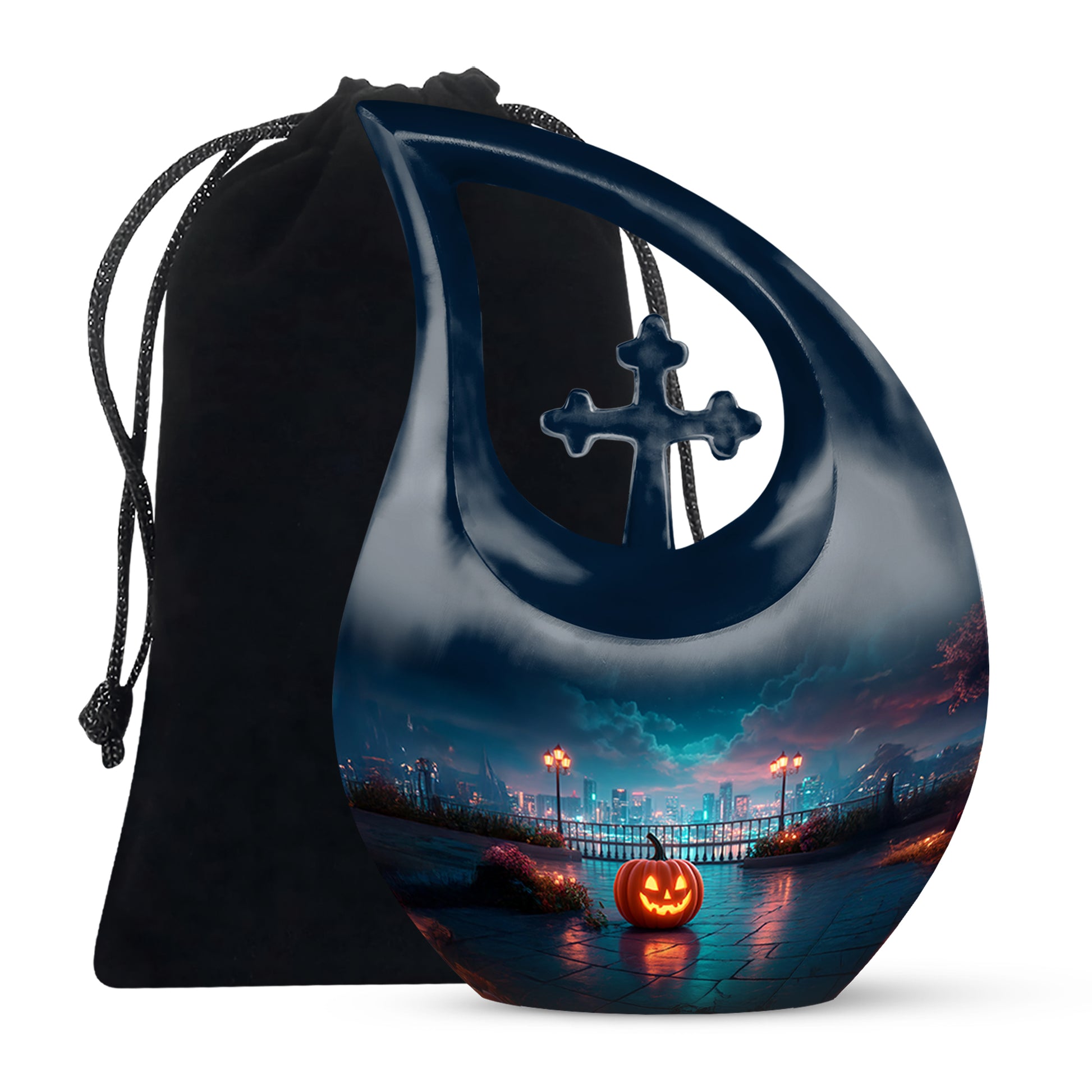Urban Night Pumpkin Memorial Urn - Unique Funeral Urn For Human Ashes