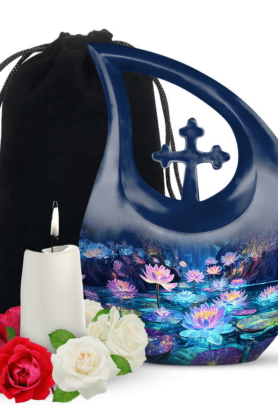 Glowing Lotus Funeral Urn - Large Aluminium Urn Memorial Urn For Ashes