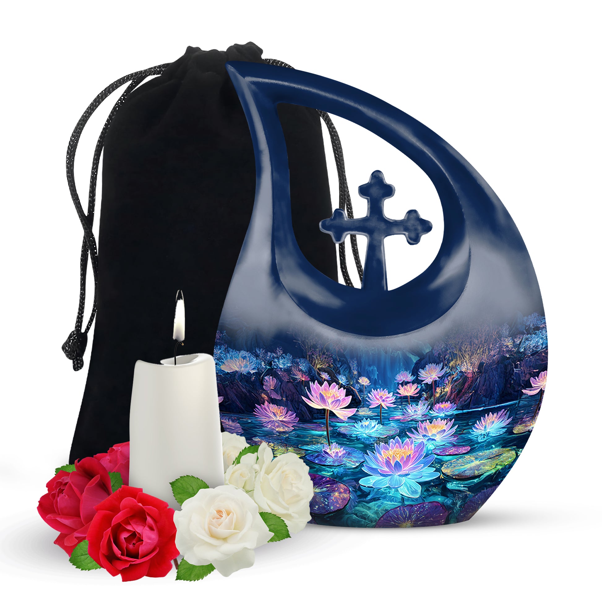 Glowing Lotus Funeral Urn - Large Aluminium Urn Memorial Urn For Ashes