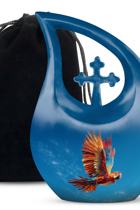 Orange Parrot Memorial Urn - Large Aluminium Cremation Urn For Ashes