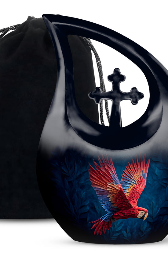 Red Parrot Memorial Urn - Beautiful Aluminium Funeral Urn For Ashes