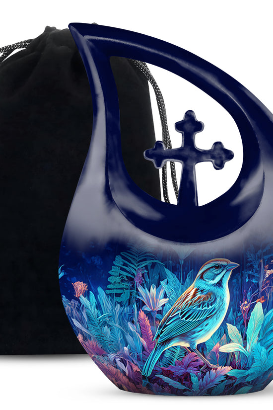 Blue Bird Memorial Urn - Aluminium Cremation Urn for Adult Human Ashes