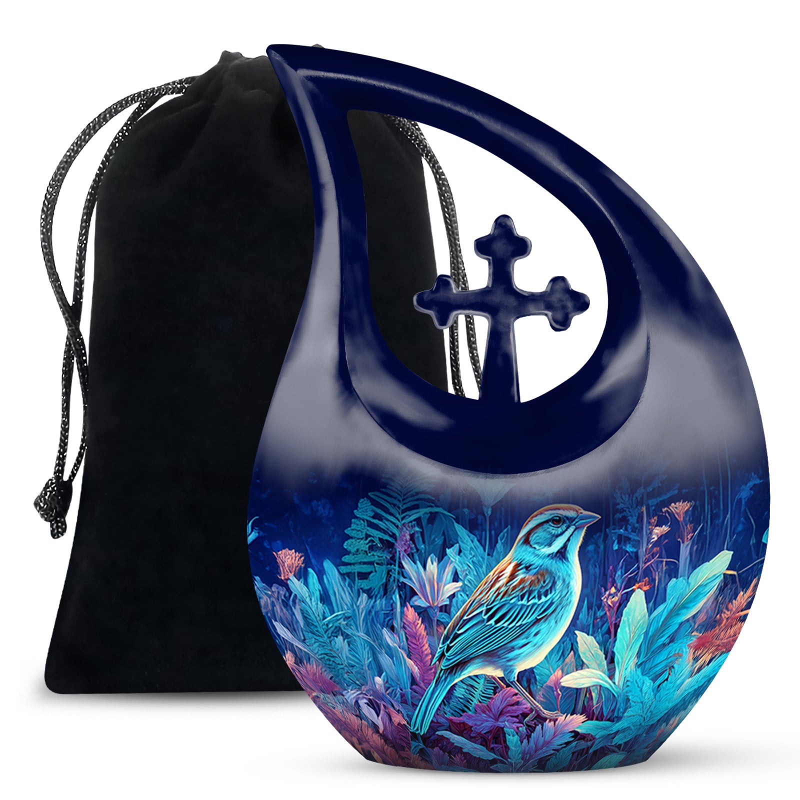 Blue Bird Memorial Urn - Aluminium Cremation Urn for Adult Human Ashes