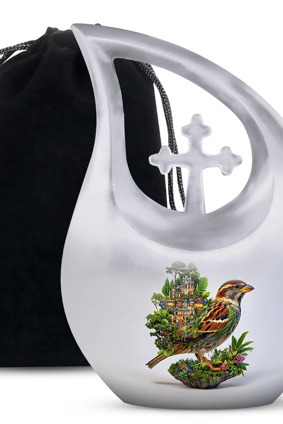 Nature Bird Funeral Urn - White Artistic Cremation Urn for Adult Ashes