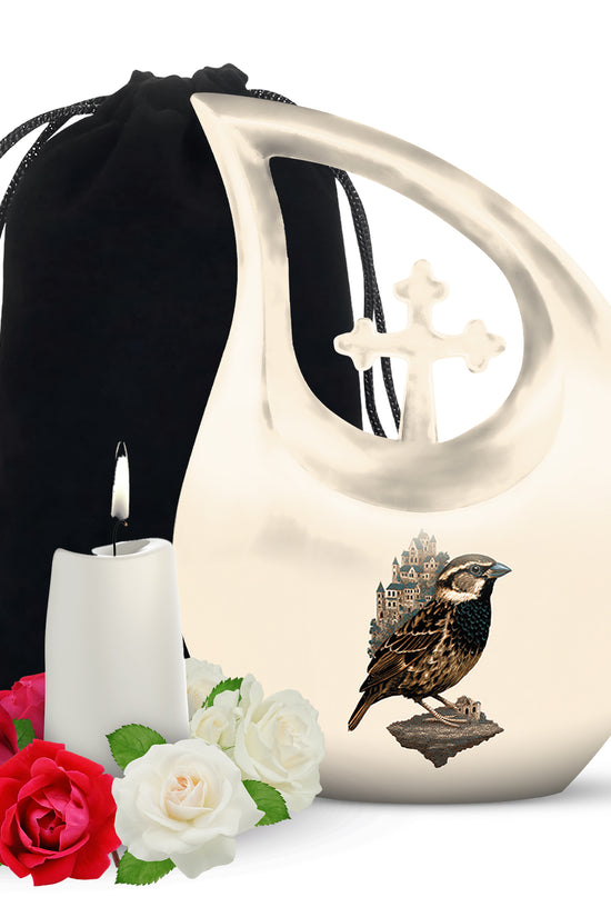 Bird Funeral Urn – Artistic Beige Funeral Urn for Burial