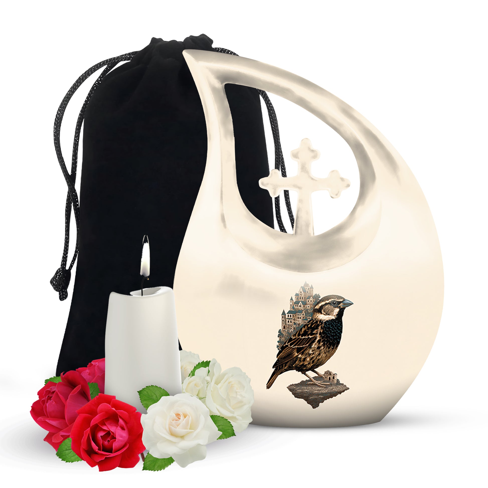 Bird Funeral Urn – Artistic Beige Funeral Urn for Burial