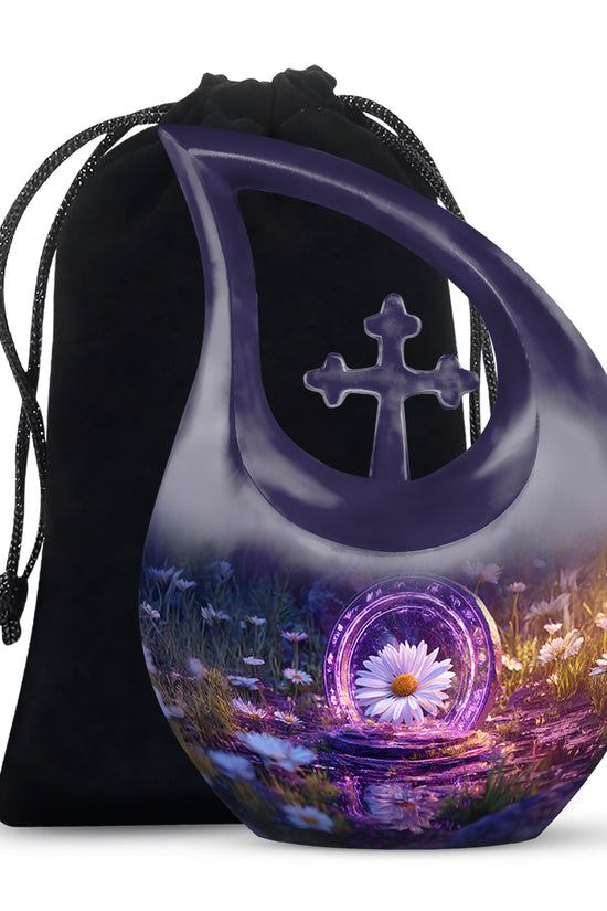 Daisy Memorial Urn - Purple Theme Cremation Urn For Male & Female Ashes