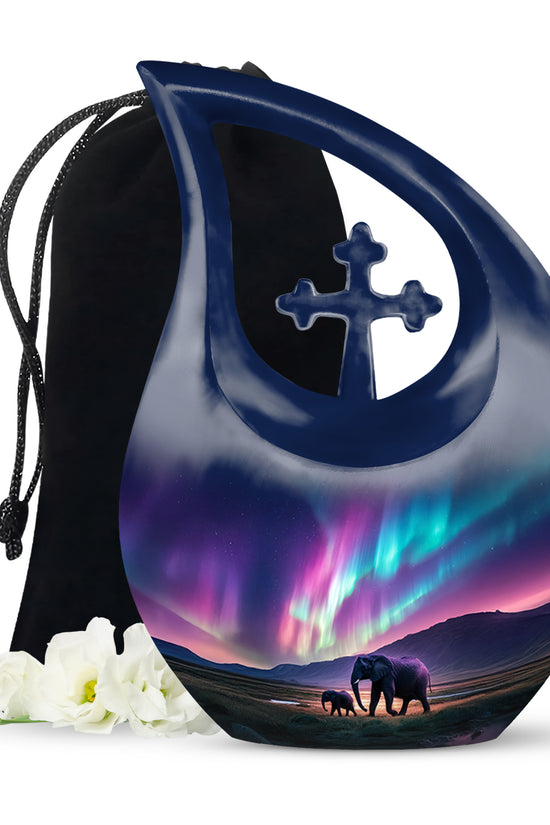 Elephant Theme Funeral Urn - Aurora Borealis Theme Cremation Urn For Ashes