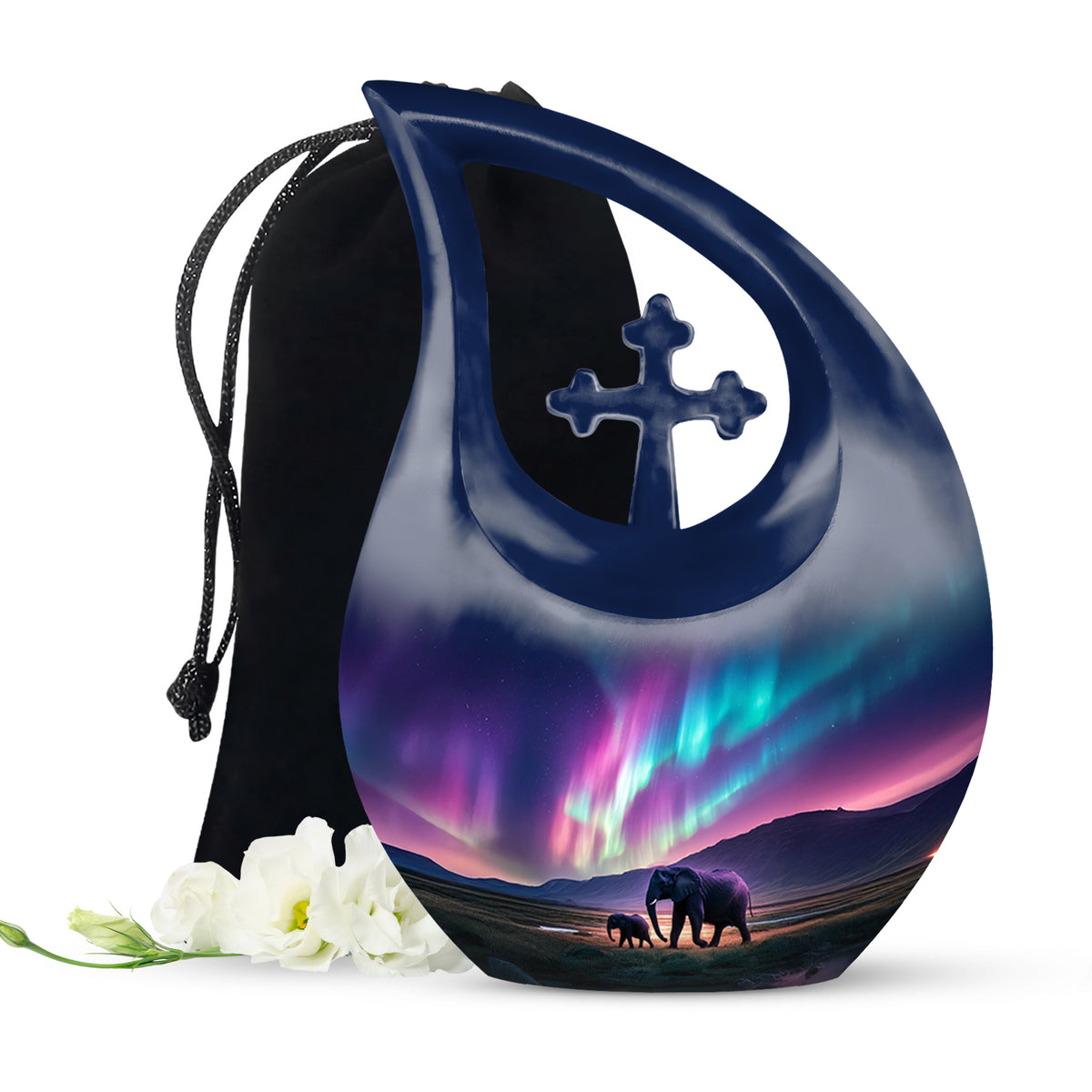 Elephant Theme Funeral Urn - Aurora Borealis Theme Cremation Urn For Ashes