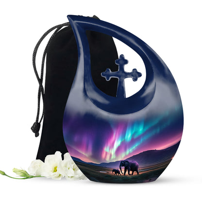 Elephant Theme Funeral Urn - Aurora Borealis Theme Cremation Urn For Ashes