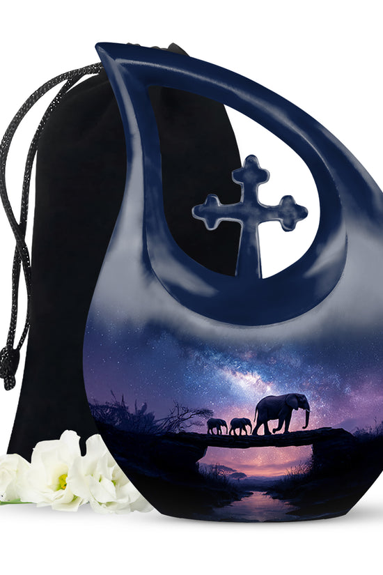 Elephant Family Memorial Urn - Galaxy Theme Funeral Urn For Adult Ashes