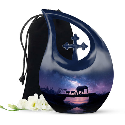 Elephant Family Memorial Urn - Galaxy Theme Funeral Urn For Adult Ashes