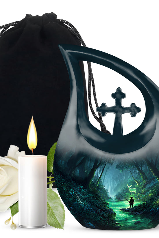 Fisherman Funeral Urn - Nature Wildlife Deer Memorial Urn For Burial