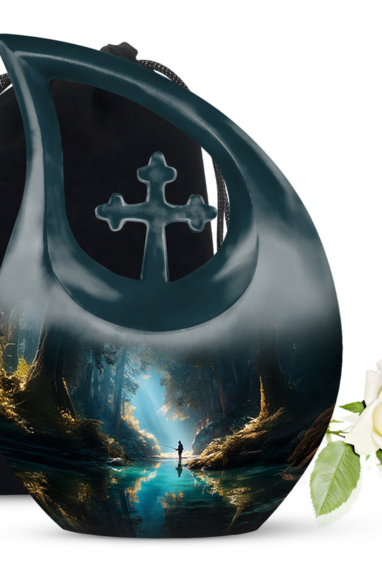 Peaceful Woodland Fishing Memorial Urn - Cremation Urns For Human Ashes