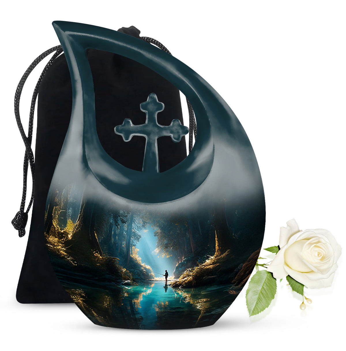 Peaceful Woodland Fishing Memorial Urn - Cremation Urns For Human Ashes
