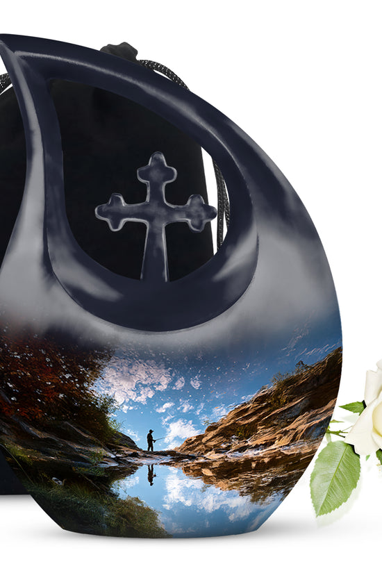 Fisherman Nature Memorial Urn - Beautiful Mountain Funeral Urn For Burial