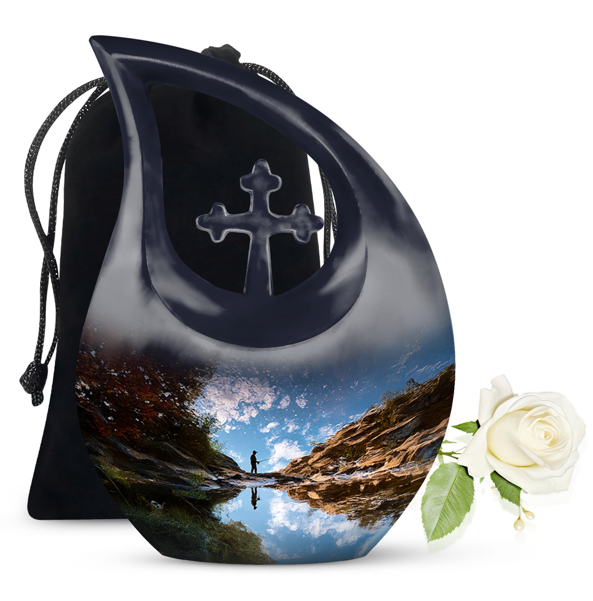 Fisherman Nature Memorial Urn - Beautiful Mountain Funeral Urn For Burial