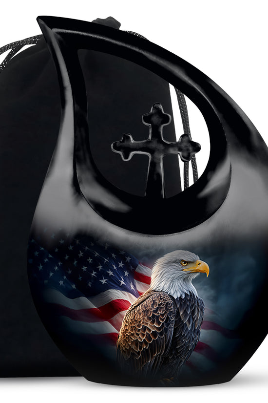 American Flag Memorial Urn - Military Theme Funeral Urn For Adult Ashes