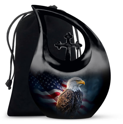 American Flag Memorial Urn - Military Theme Funeral Urn For Adult Ashes
