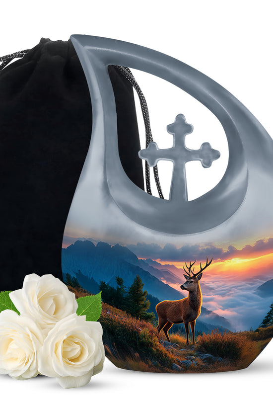Mountain Deer Funeral Urn - Sunset Memorial Urn For Human Ashes