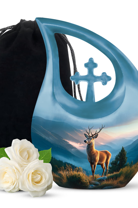 Majestic Deer Cremation Urn - Mountain Scenic Landscape Urn For Ashes