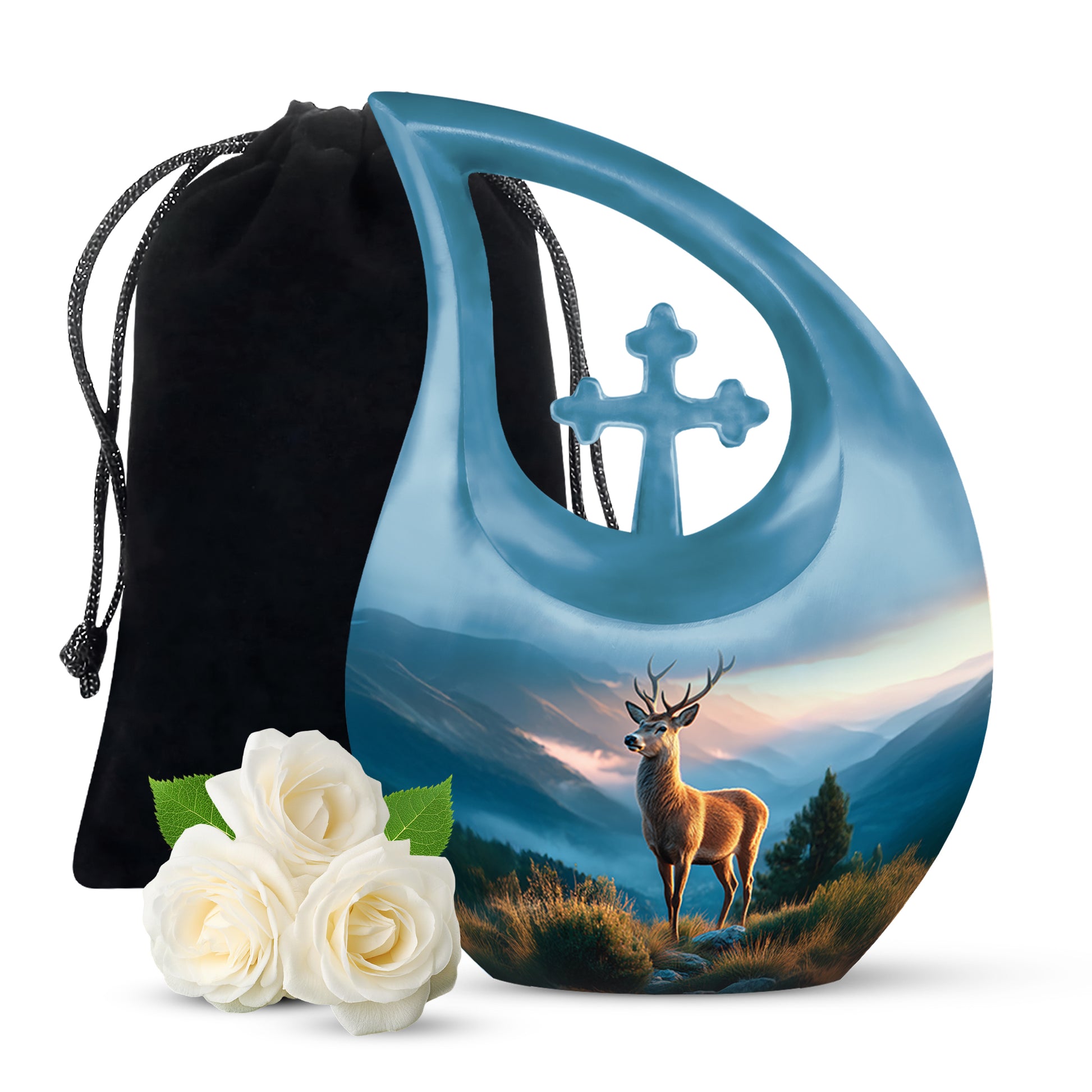 Majestic Deer Cremation Urn - Mountain Scenic Landscape Urn For Ashes