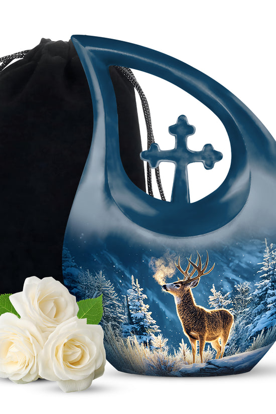 Winter Wildlife Deer Theme Funeral Urn - Aluminium Memorial Urn For Burial
