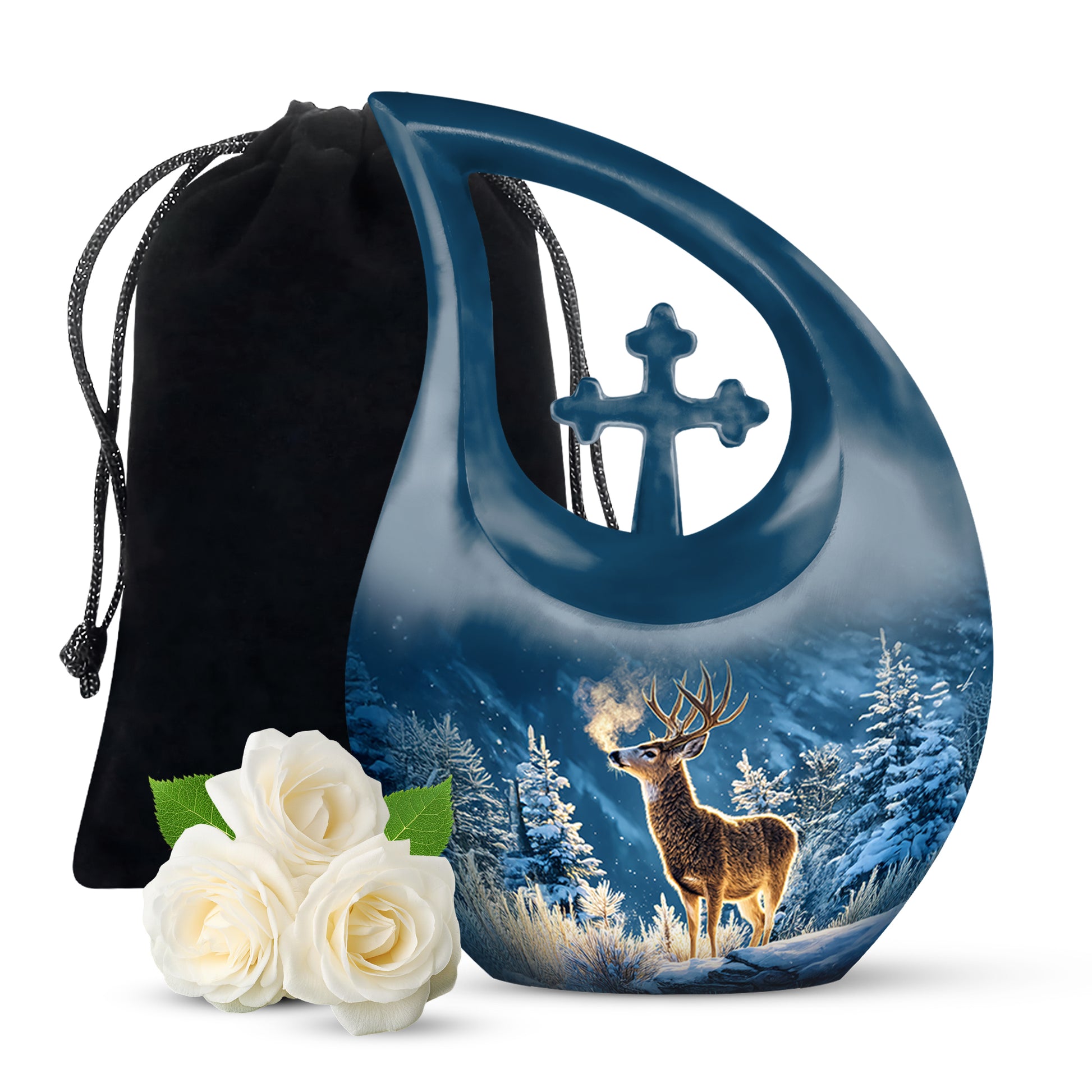 Winter Wildlife Deer Theme Funeral Urn - Aluminium Memorial Urn For Burial