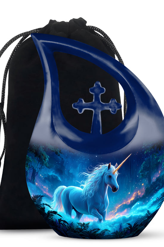 Blue Unicorn Cremation Memorial Urn - Decorative Funeral Urn For Human Ashes