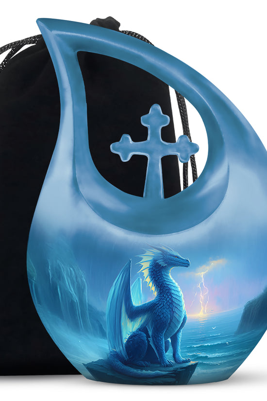 Blue Dragon Cremation Urn - Blue Aluminium Funeral Urn For Ashes