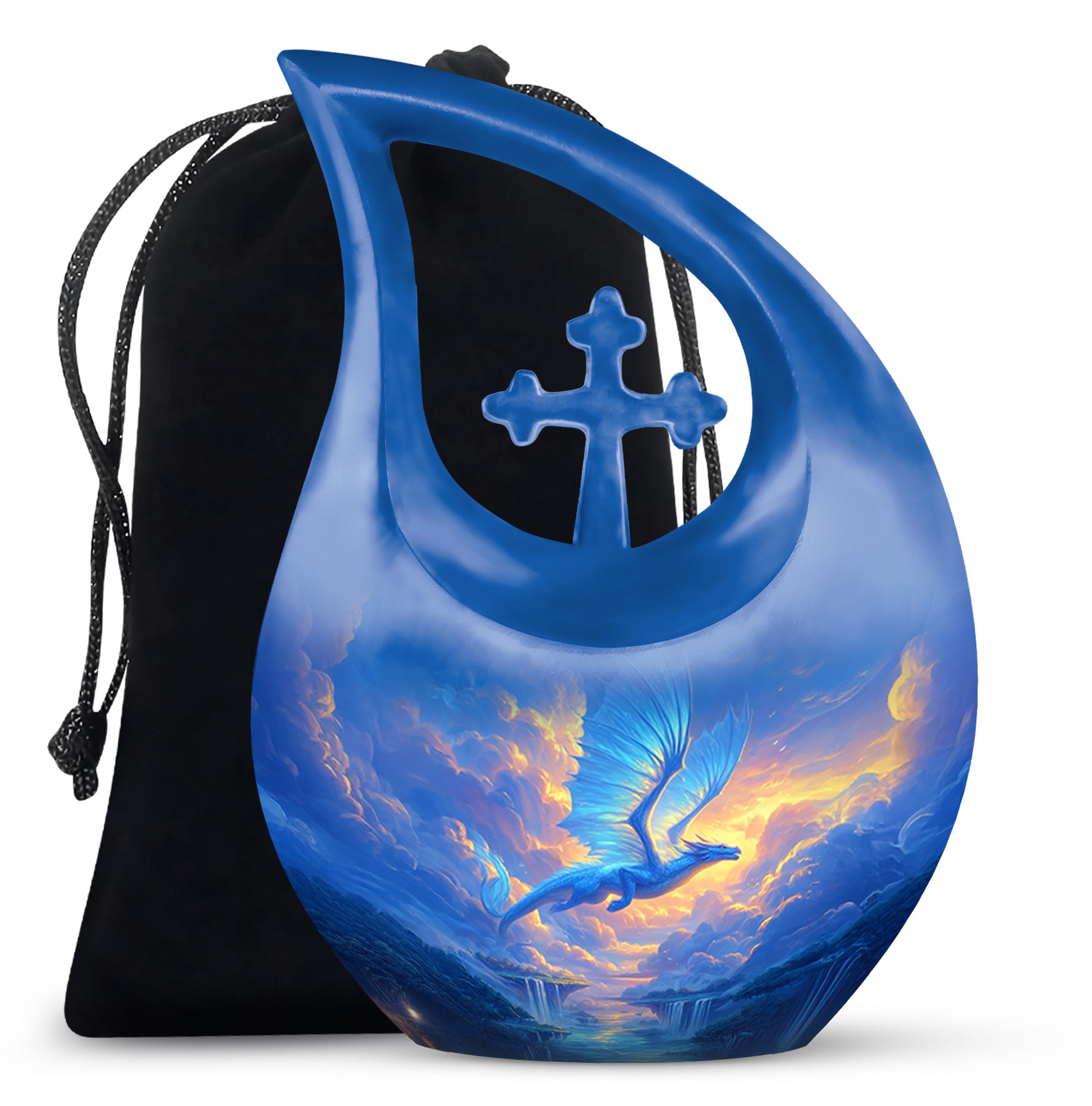 Blue Flying Dragon Cremation Urn - Beautiful Funeral Urn For Burial
