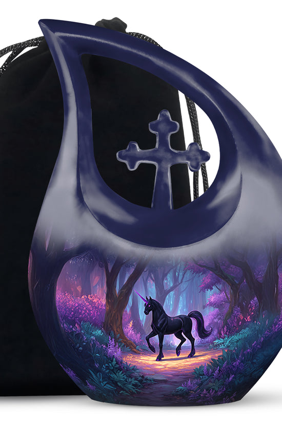Black Unicorn Cremation Urn - Forest Memorial Urn For Male & Female