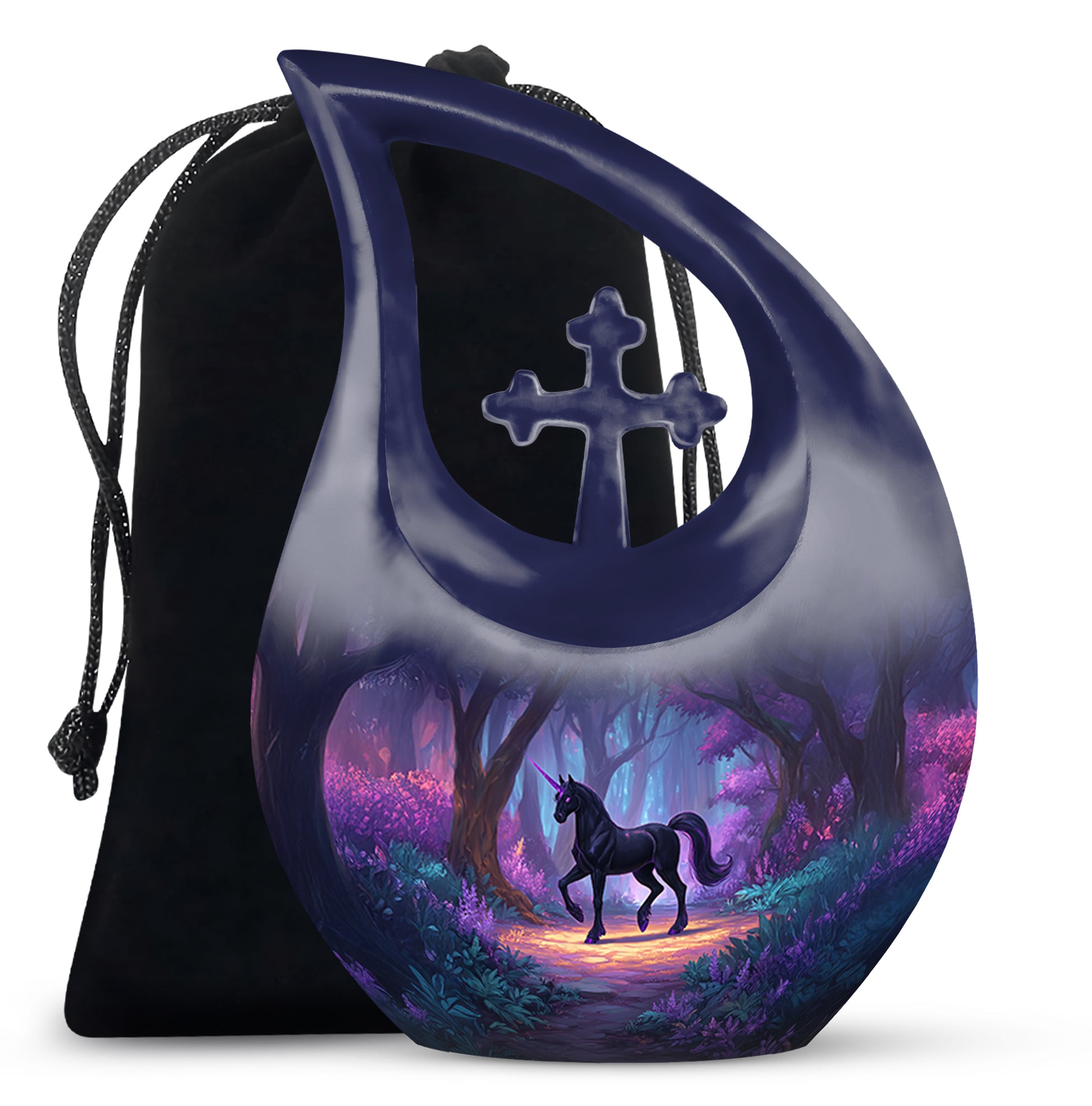 Black Unicorn Cremation Urn - Forest Memorial Urn For Male & Female