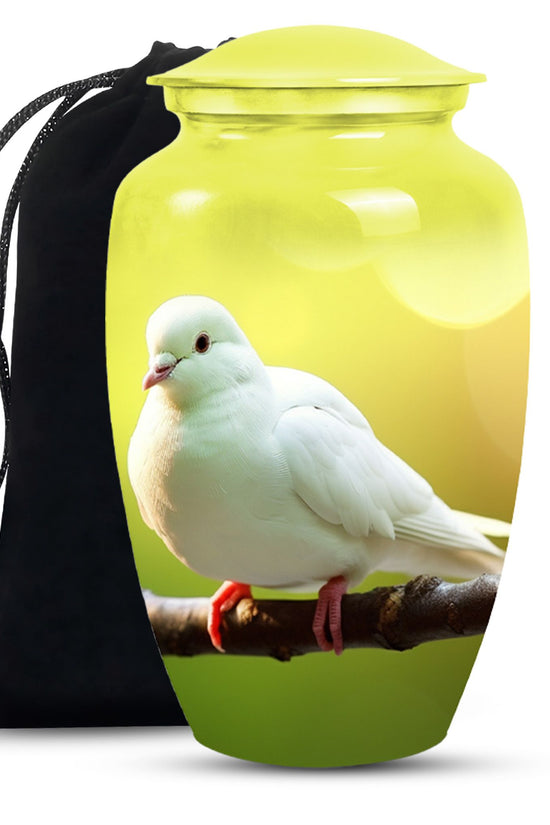 White Dove Funeral Urn - Aluminium Memorial Urn For Human Ashes