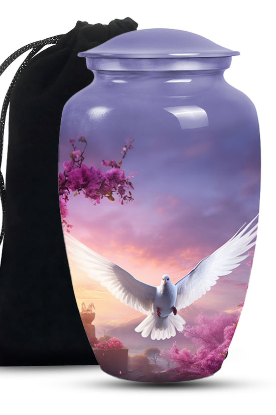 Cherry Blossom Dove Memorial Urn - Purple Aluminum Urn For Burial