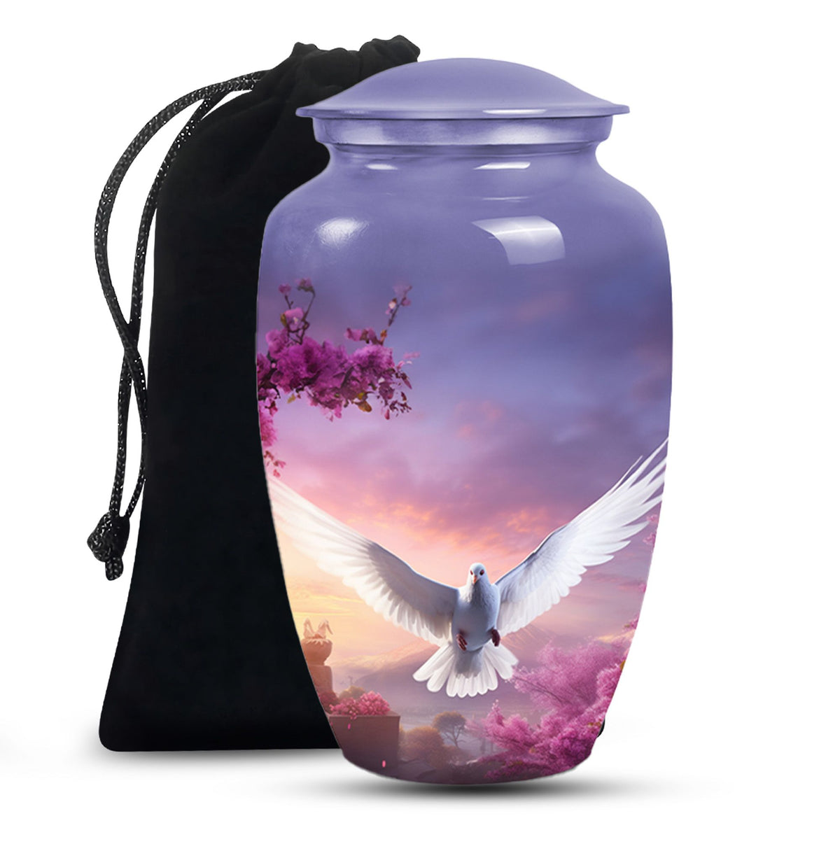 Cherry Blossom Dove Memorial Urn - Purple Aluminum Urn For Burial
