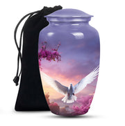 Cherry Blossom Dove Memorial Urn - Purple Aluminum Urn For Burial