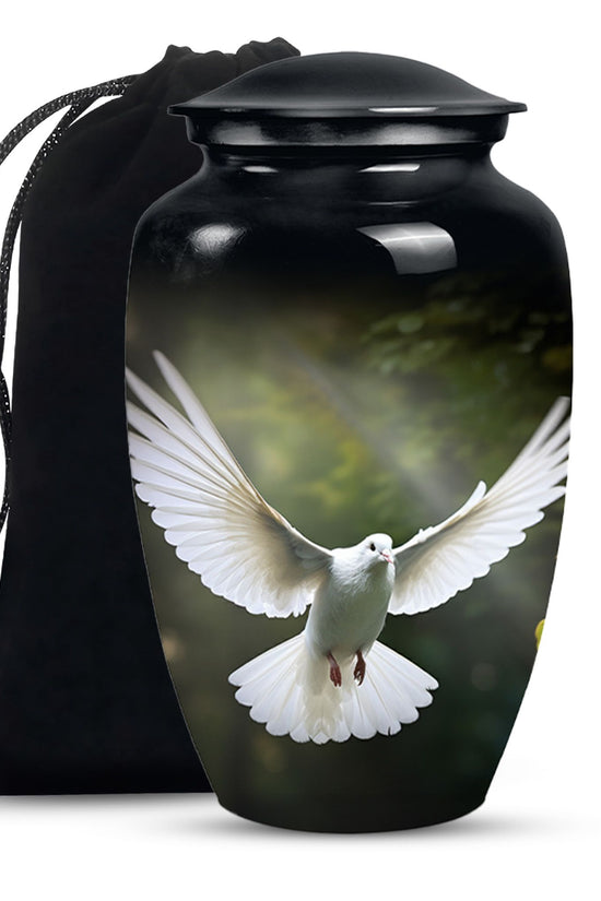 Flying Dove Theme Funeral Urn - Aluminium Large Urn For Male