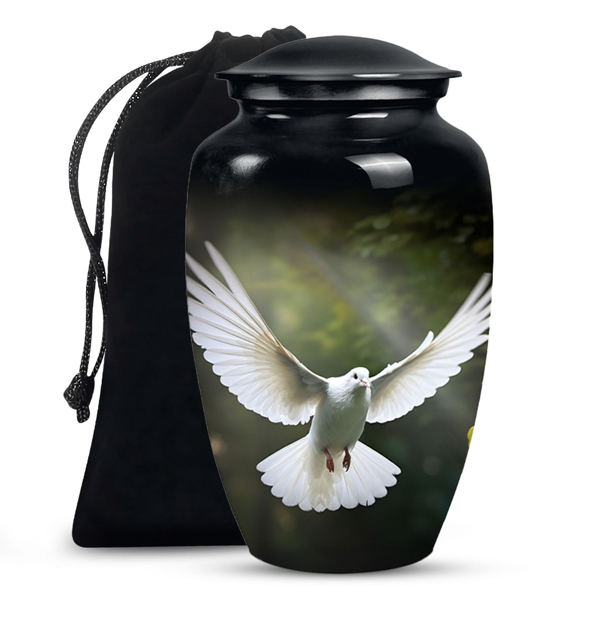 Flying Dove Theme Funeral Urn - Aluminium Large Urn For Male