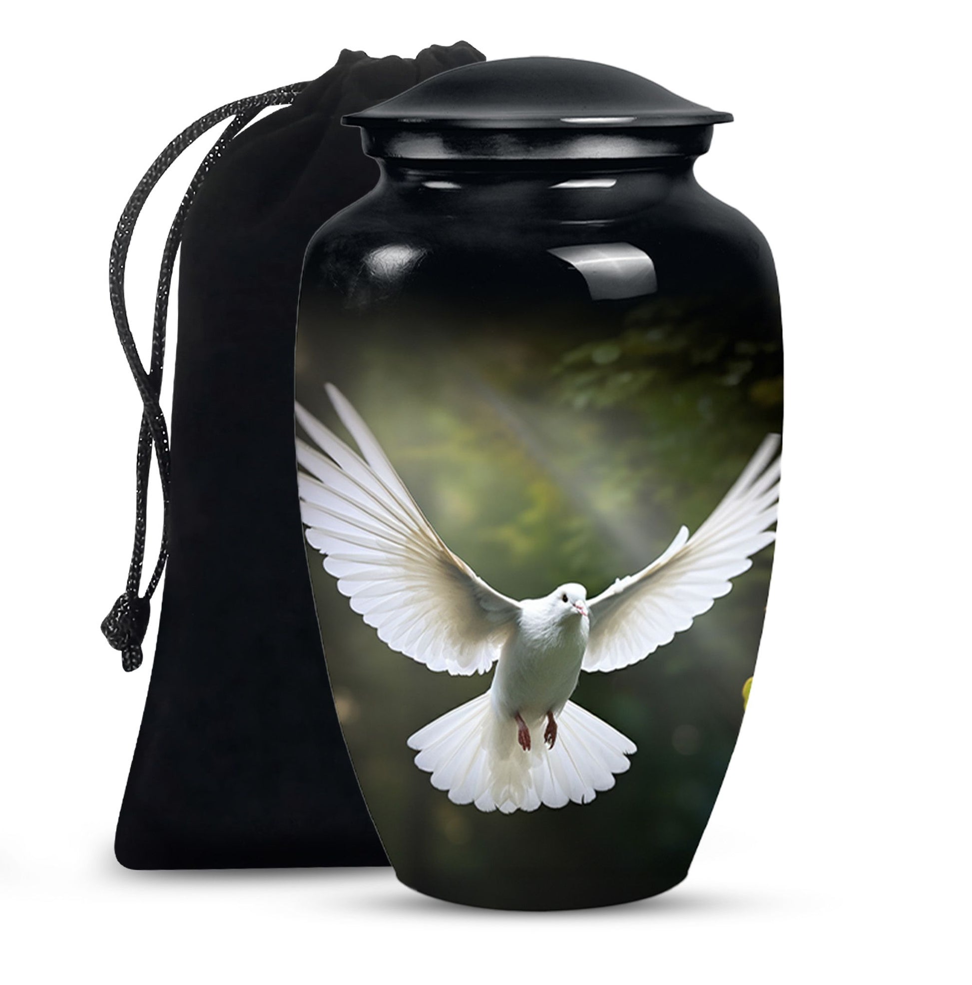Flying Dove Theme Funeral Urn - Aluminium Large Urn For Male