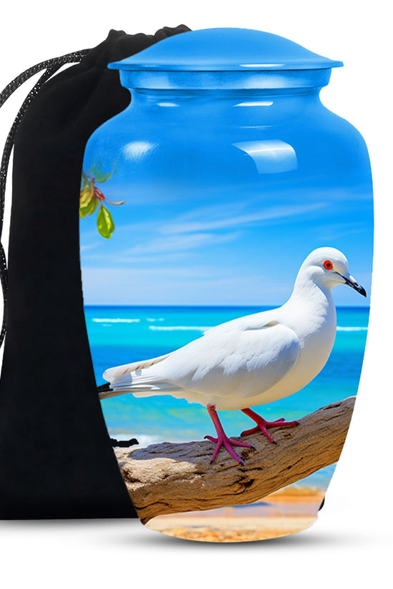 Dove Large Cremation Urn - Blue Aluminum Funeral Urn For Ashes