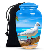 Dove Large Cremation Urn - Blue Aluminum Funeral Urn For Ashes