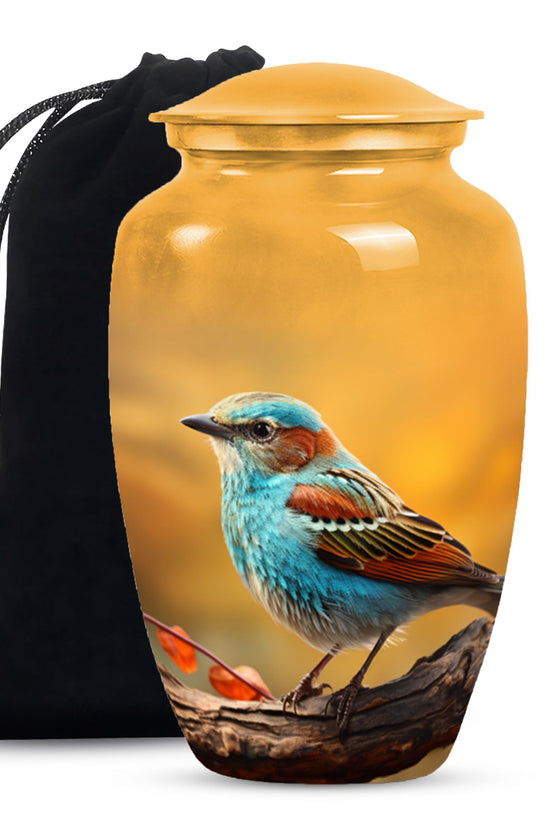 Blue Sparrow Bird Memorial Urn - Decorative Funeral Urn For Human Ashes