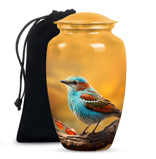 Blue Sparrow Bird Memorial Urn - Decorative Funeral Urn For Human Ashes